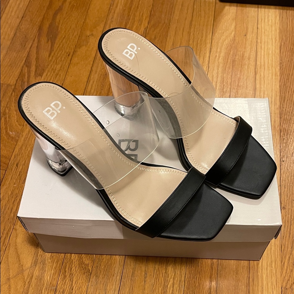 BP Black and Clear Strap Heels